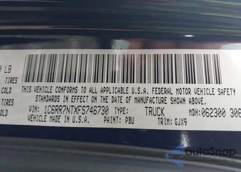 2015 Ram 1500 Laramie from USA, damaged, VIN 1C6RR7NTXFS746730